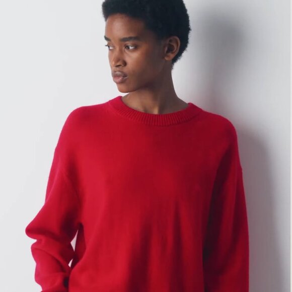 Aritzia Sweaters - NWT Aritzia Essential Cashmere Relaxed Crew Sweater Flashing Red S